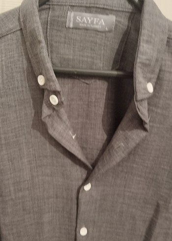 Gri Düğmeli Erkek Keten Gömlek - Görsel 2