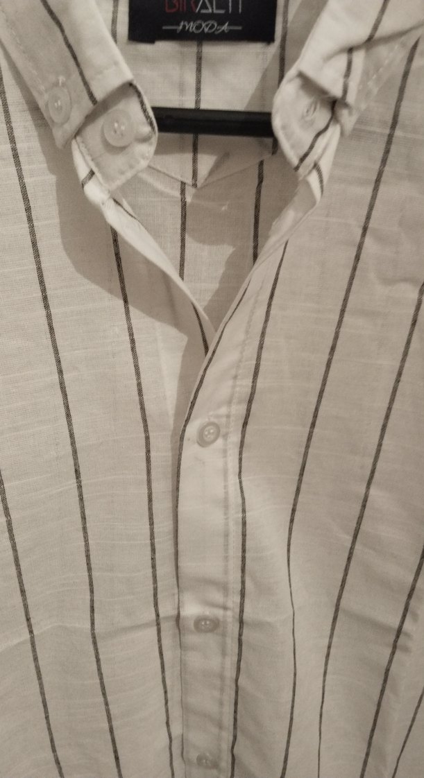 Gri Çizgili Erkek Keten Gömlek - Görsel 3