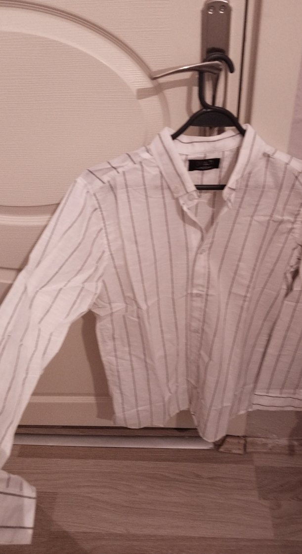 Gri Çizgili Erkek Keten Gömlek - Görsel 4