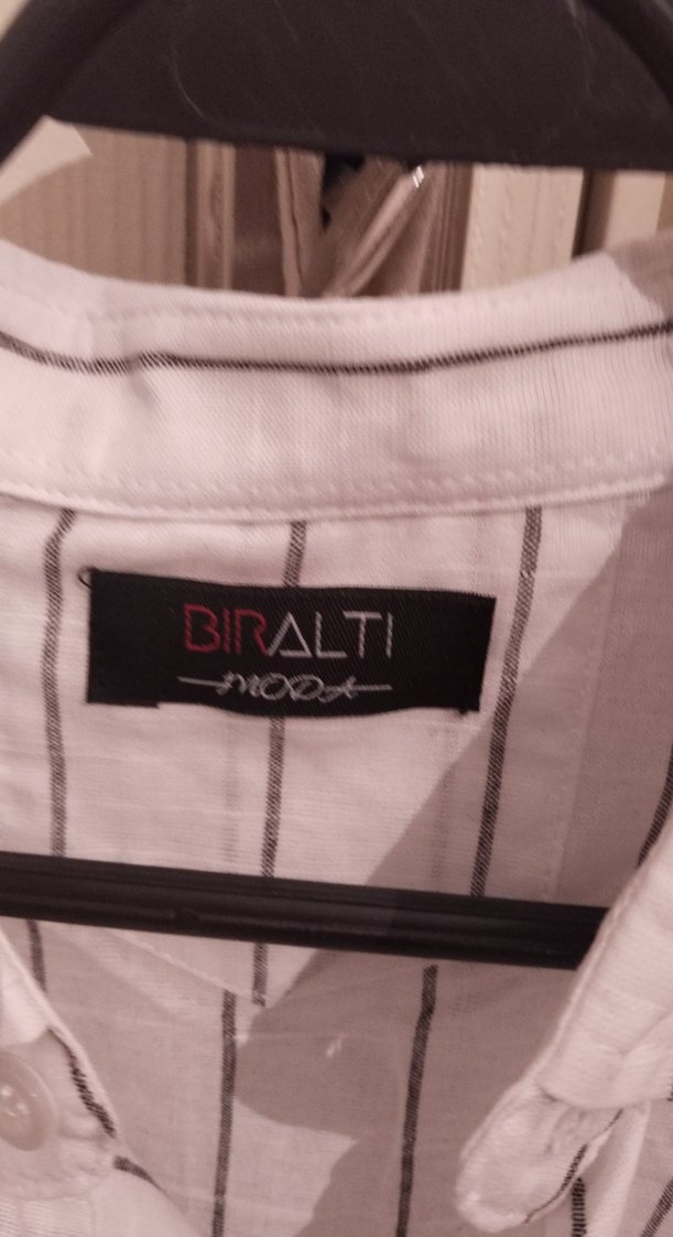 Gri Çizgili Erkek Keten Gömlek - Görsel 2