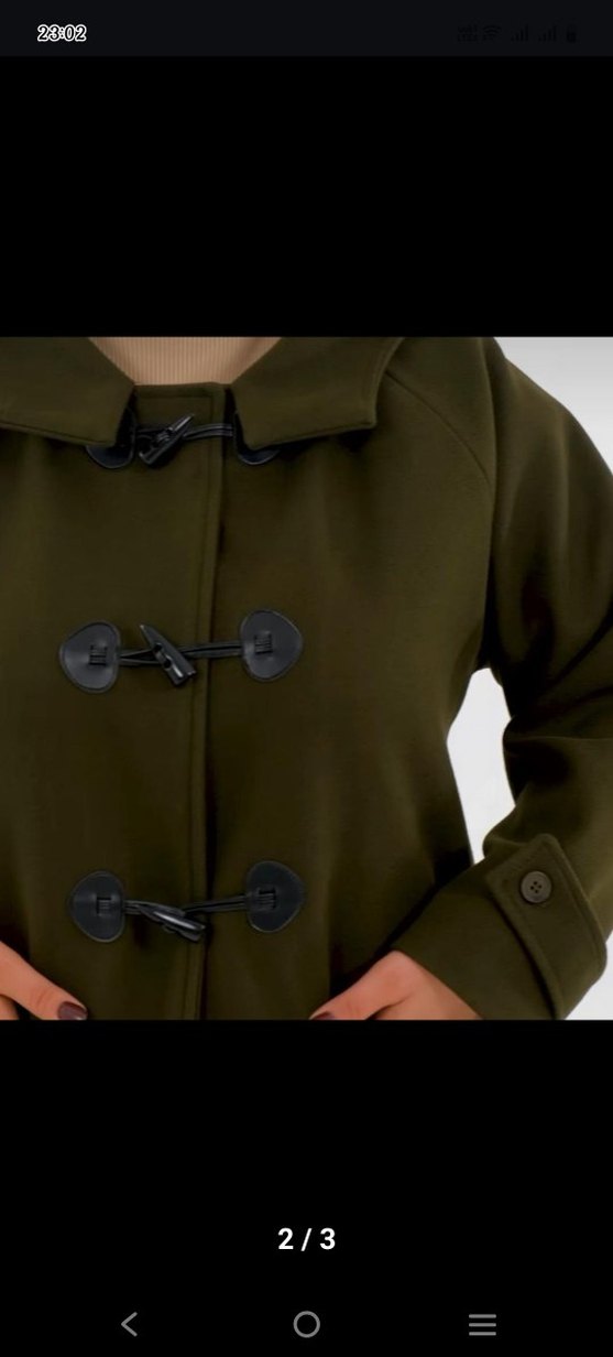 Kadın Haki Midi Düğmeli Kaban - Görsel 2