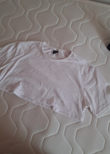 Beyaz Kadın Kısa Kollu Crop Top