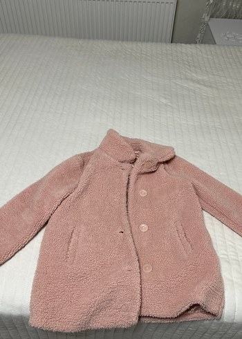 Düğmeli Pudra Pembe Kız Çocuk Kaban