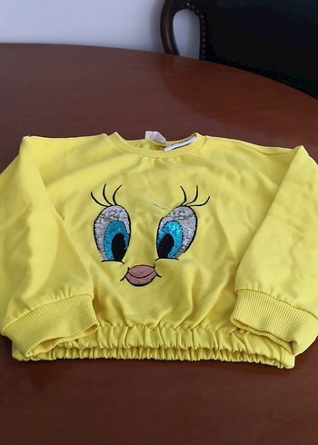 Sarı Kız Çocuk Sweatshirt, Baskılı, Puff Kollu