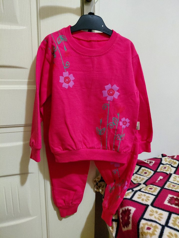 Pembe Örgü Baskılı Uzun Kollu Bebek Takımı - Görsel 2