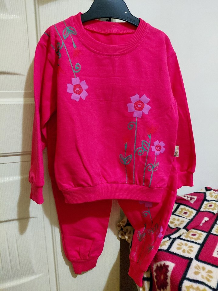 Pembe Örgü Baskılı Uzun Kollu Bebek Takımı - Görsel 3