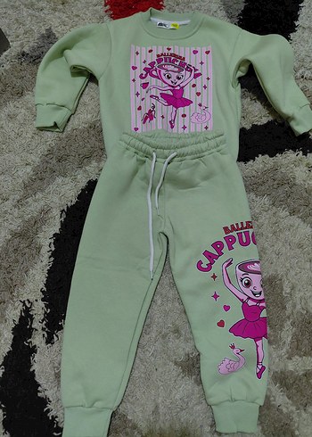 Pembe Baskılı Kız Çocuk Sweatshirt ve Eşofman Takımı - Görsel 3