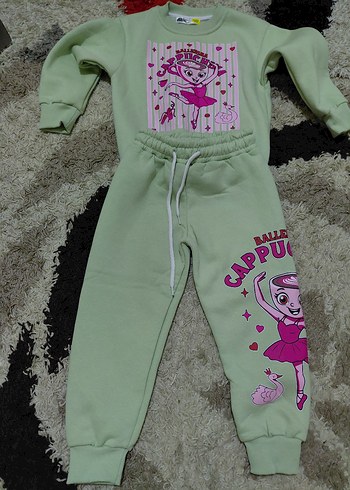 Pembe Baskılı Kız Çocuk Sweatshirt ve Eşofman Takımı - Görsel 6