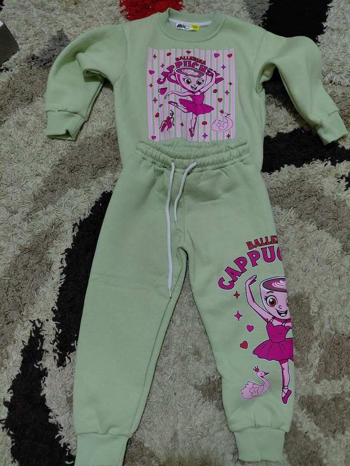 Pembe Baskılı Kız Çocuk Sweatshirt ve Eşofman Takımı - Görsel 3