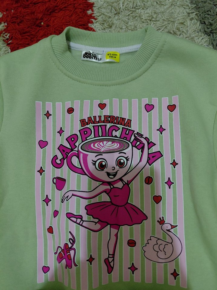 Pembe Baskılı Kız Çocuk Sweatshirt ve Eşofman Takımı - Görsel 4