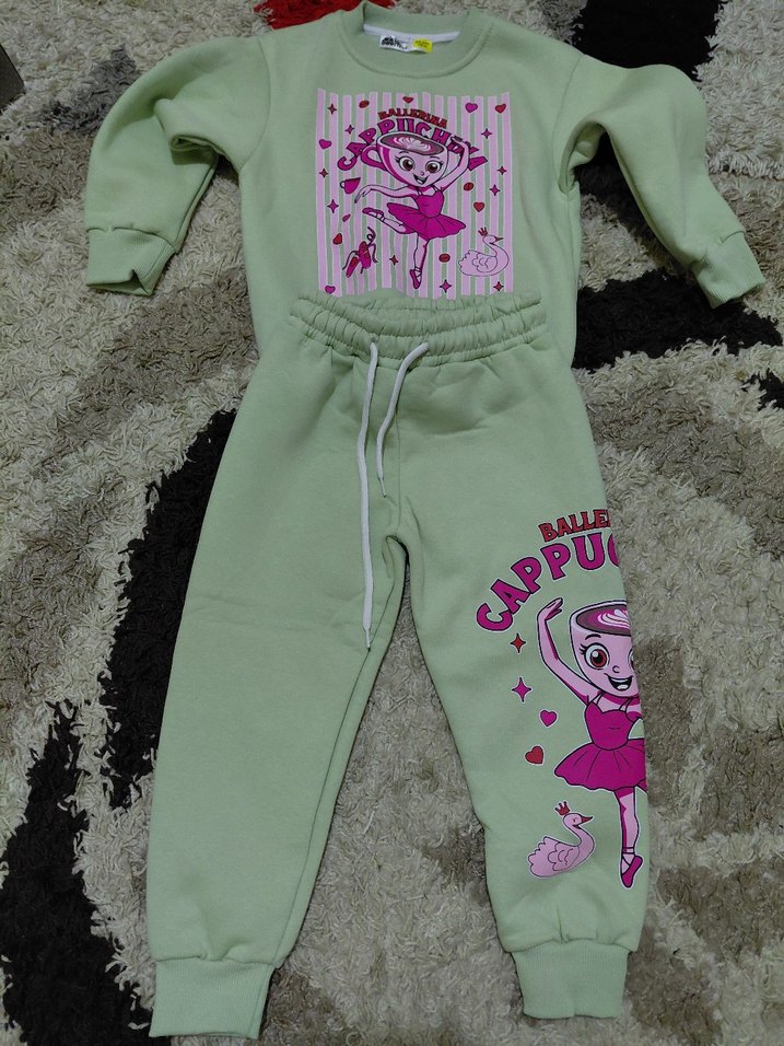 Pembe Baskılı Kız Çocuk Sweatshirt ve Eşofman Takımı - Görsel 2