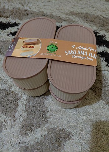 Bej Pastel Renkli 4'lü Saklama Kabı Seti - Görsel 3