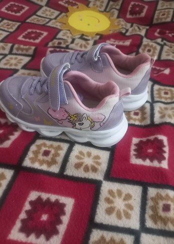 30 Beden pembe Renk Kız Çocuk Pembe Unicorn Desenli Işıklı Spor Ayakkabı