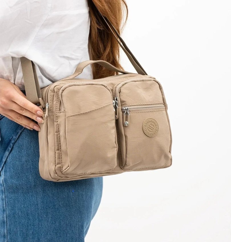 Bej Kadın Çapraz Çanta Fermuarlı - Görsel 3