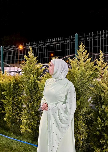 40 Beden Mint yeşili su yeşili taş detaylı şık abiye