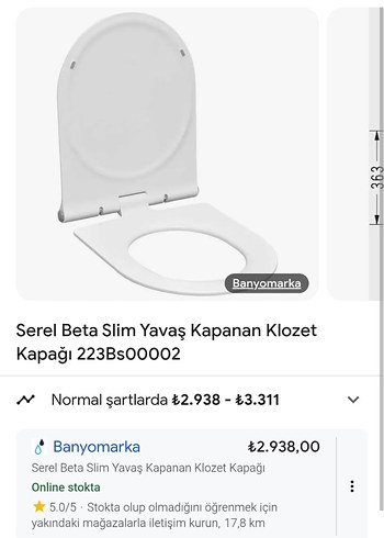 Serel Beta Slim Yavaş Kapanan Klozet Kapağı sıfır ürün numaral
