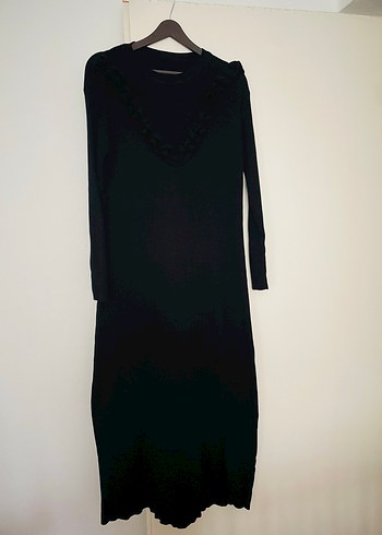 Uzun Siyah Fırfırlı Kadın Elbise - Görsel 5