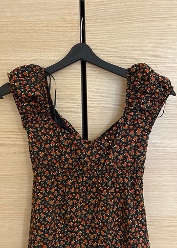 xs Beden kahverengi Renk Düğmeli V Yaka Kısa Kollu Midi Elbise