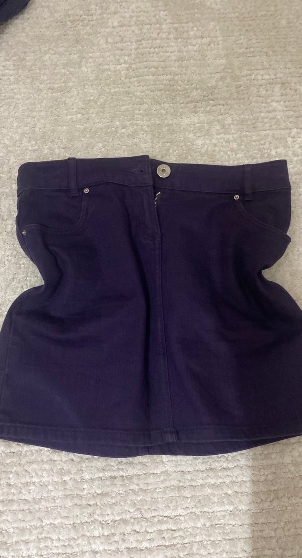 Düğmeli Mor Kadın Kot Etek - Görsel 2