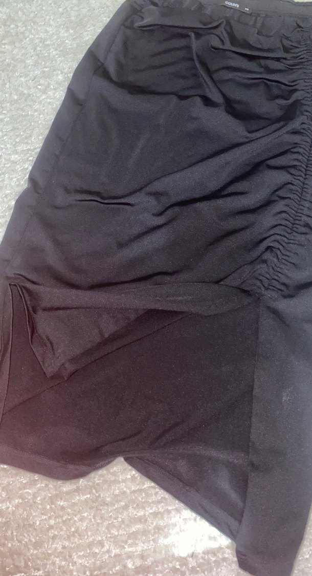 Drapeli yırtmaçlı Siyah Midi Kalem Etek - Görsel 4