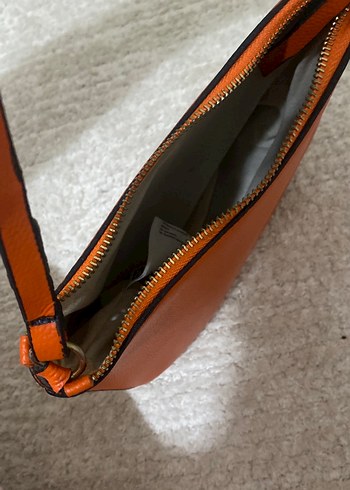 Turuncu Deri Fermuarlı Kadın Çanta - Görsel 3