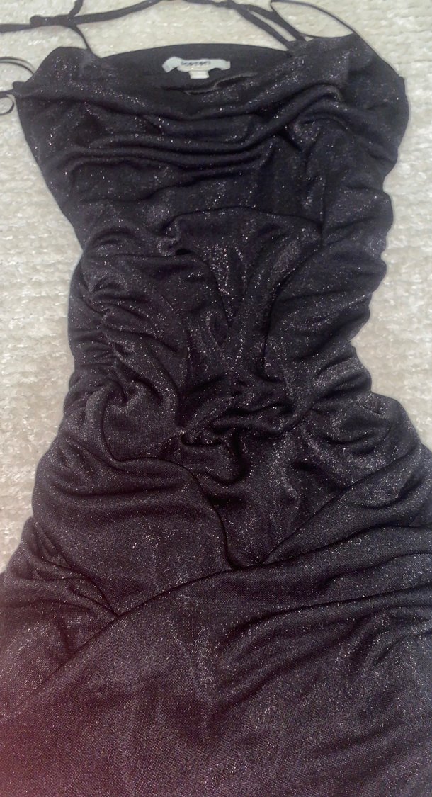 Siyah Drapeli askılı mini Elbise - Görsel 2