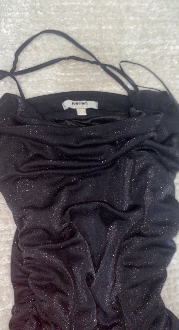 Siyah Drapeli askılı mini Elbise - Görsel 3