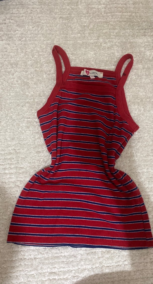 Kırmızı Çizgili Örgü Kadın Atlet - Görsel 3