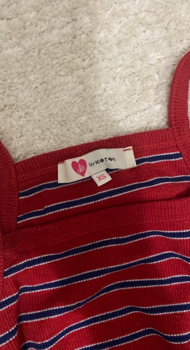 Kırmızı Çizgili Örgü Kadın Atlet - Görsel 2