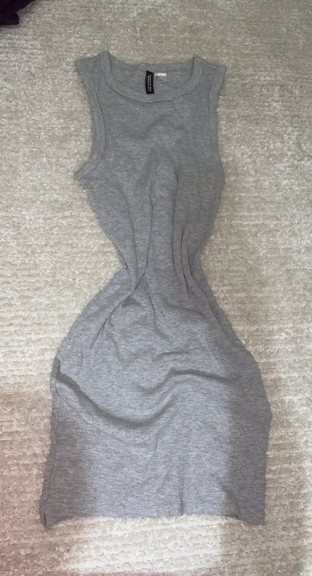 Gri Sade Mini Kolsuz Kadın Elbise - Görsel 3