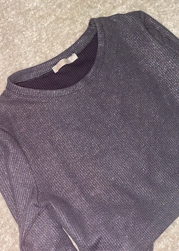 Gri Kadın Triko Bisiklet Yaka crop - Görsel 2