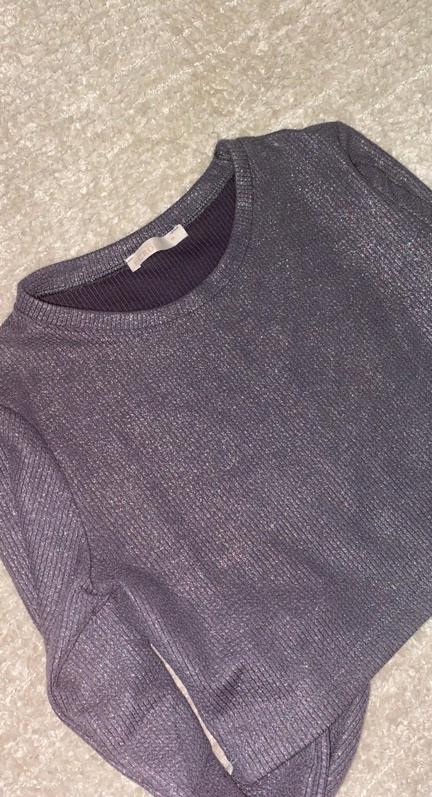 Gri Kadın Triko Bisiklet Yaka crop - Görsel 2