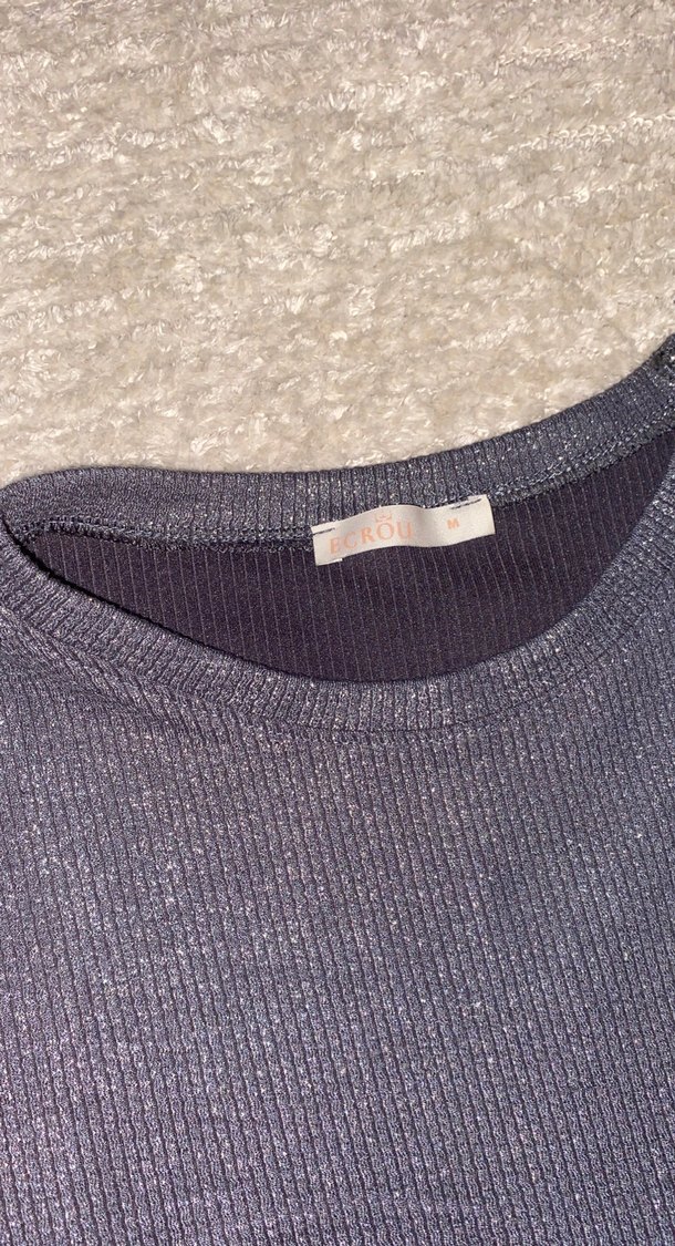 Gri Kadın Triko Bisiklet Yaka crop - Görsel 3