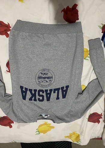 Gri Baskılı Kadın Sweatshirt