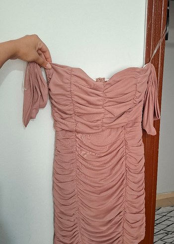 Drapeli Straplez Mini Abiye Elbise