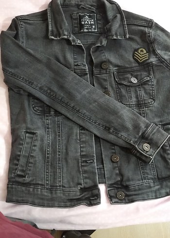 m Beden Gri Düğmeli Kadın Denim Ceket
