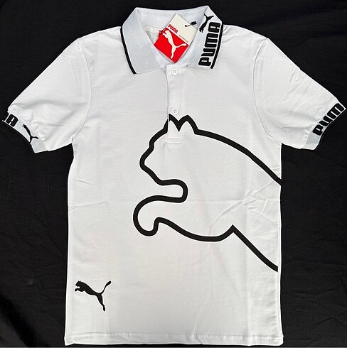 Beyaz Puma Düğmeli Polo Yaka Tişört
