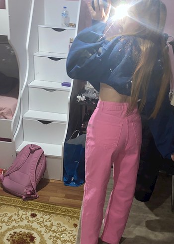 Pembe Kadın Kot Pantolon - Görsel 3