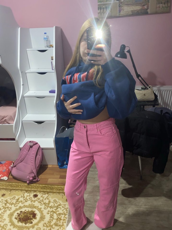 Pembe Kadın Kot Pantolon - Görsel 2