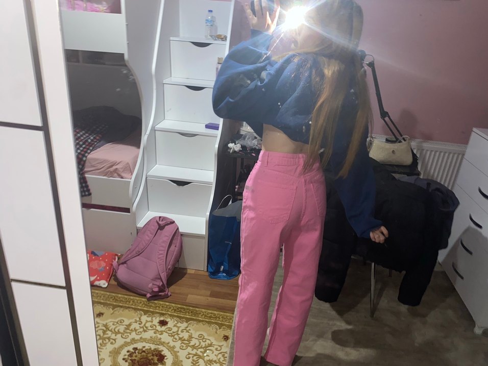 Pembe Kadın Kot Pantolon - Görsel 3