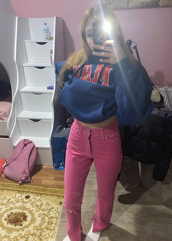 Kadın Pembe Yüksek Bel Pantolon - Görsel 2