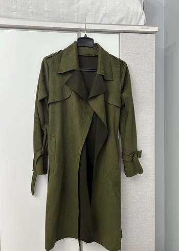 Kahverengi Süet Kemerli Uzun Kadın Trençkot - Görsel 2