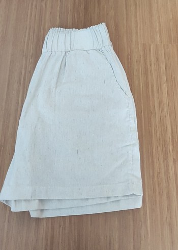 Diğer Bej Keten Mini Rahat Kadın Şort