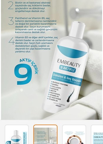 Beden Embeauty 9 Aktifli Dökülen & Geç Uzayan Saç Şampuanı 400ml