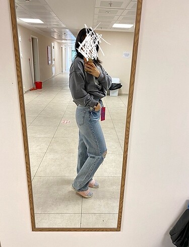 Yırtık wide leg jean