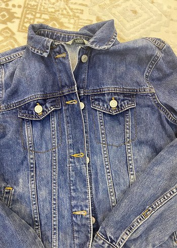 l Beden Mavi Düğmeli Kadın Denim Ceket