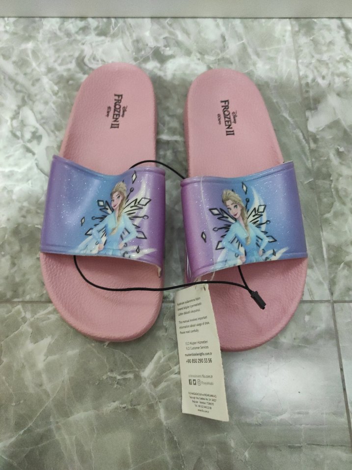 Frozen Kız Çocuk Pembe Terlik Velcro - Görsel 3