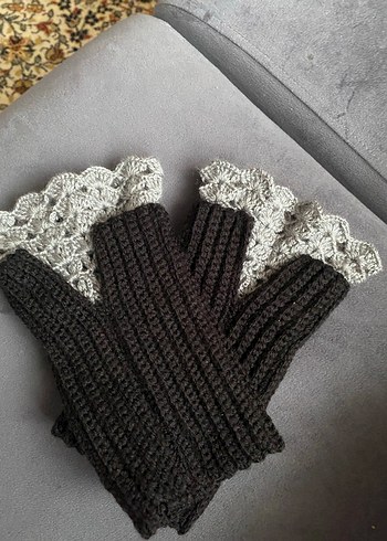 Gri Örgü Gotik Kadın Eldiveni - Görsel 2