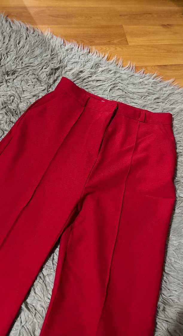 Kadın Kırmızı Uzun Kumaş Pantolon - Görsel 2