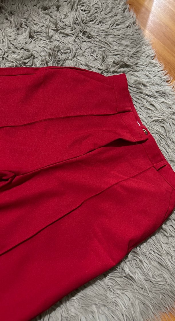 Kadın Kırmızı Uzun Kumaş Pantolon - Görsel 3